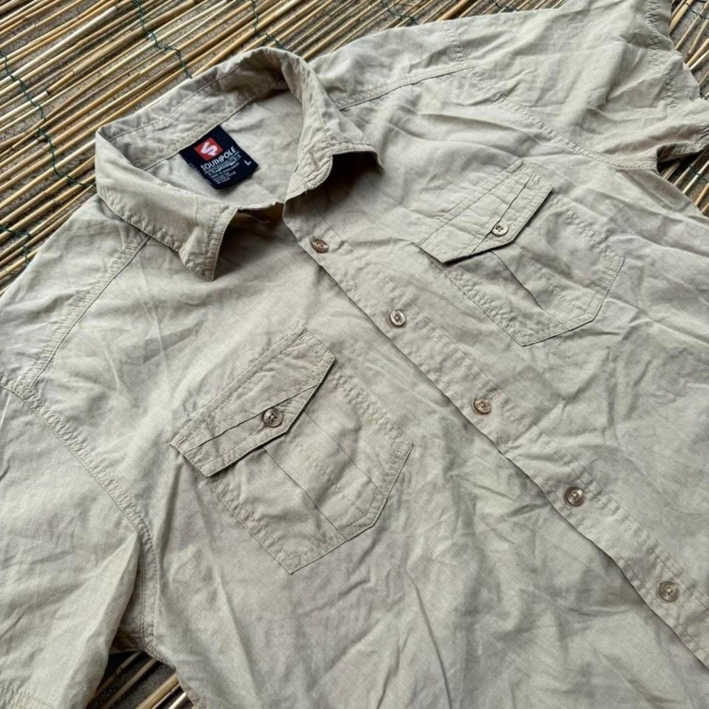 Southpole Y2K Utility Workwear Shirt Khaki Beige Size Large Button Up